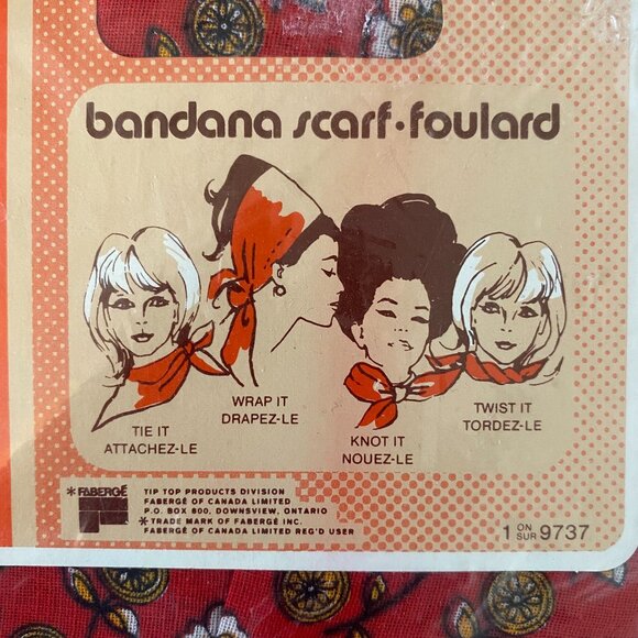 Vintage 70s NWT Red Yellow Floral Baroque Style Bandana Scarf - Picture 5 of 5